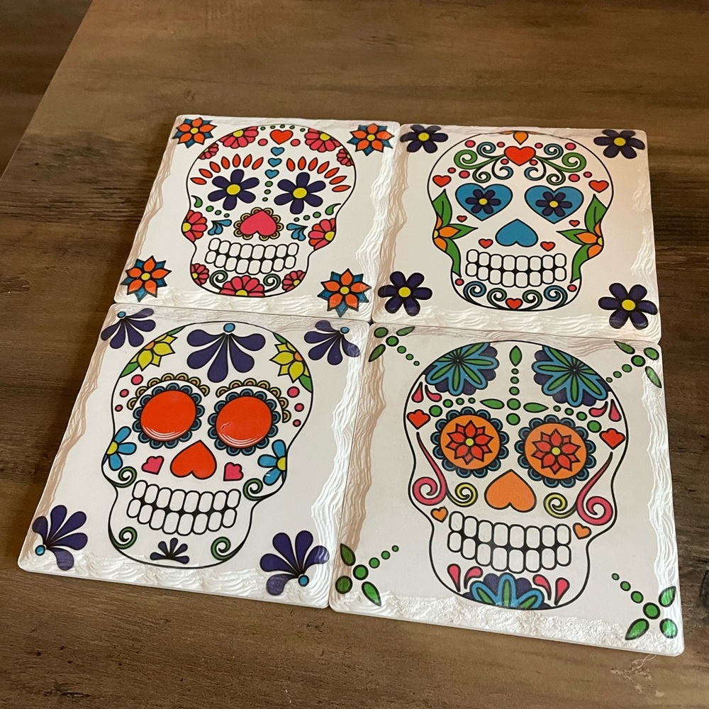 Set of 4 “Day of the Dead” Sugar Skull Coasters